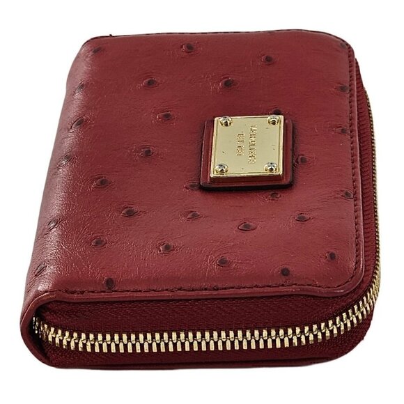 MICHAEL KORS Essential Zip Red Ostrich Embossed Leather Small Zip Around Wallet - Picture 5 of 12